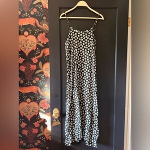 Vintage 90s Midi Floral Slip Dress Vintage Blue Small Daisy Strappy Y2K Black